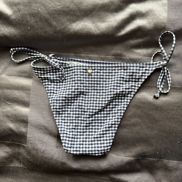 VICTORIA'S SECRET Blue White Plaid Gingham Side Tie Swim Bikini Bottom Size M - Picture 2 of 4